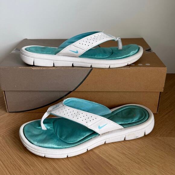 Nike Ultra Comfort Footbed Blue/White Women Slides Flip Flops - SZ 8 - Picture 9 of 10